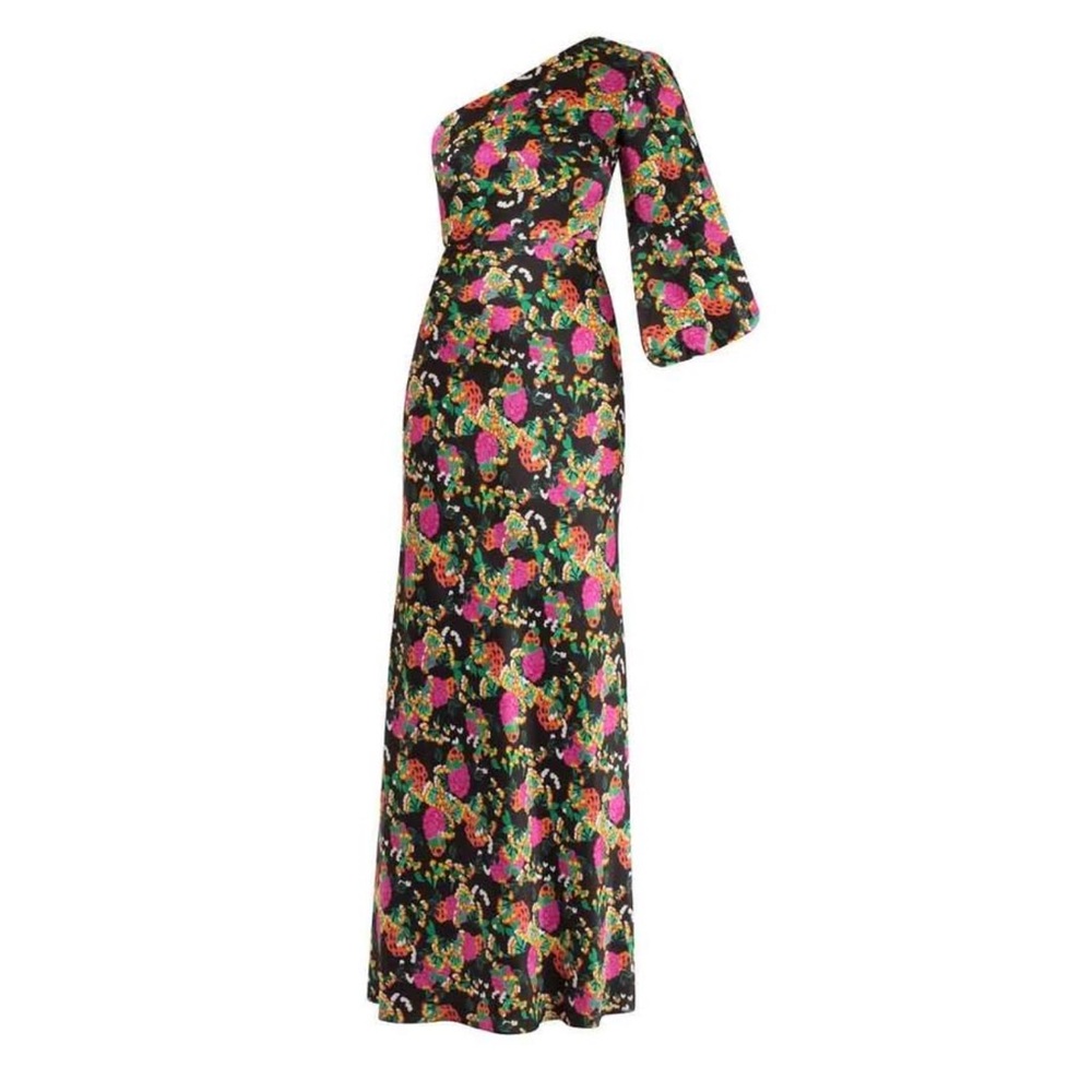 NWT Saloni Lily One-shoulder Striped Silk-satin Gown